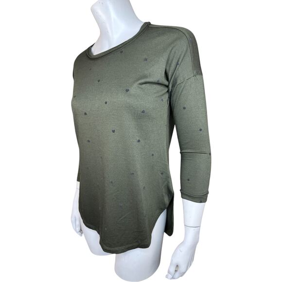 BoBeau Women's 3/4 Sleeve Top XS Heather Olive Green Polka Dot Soft Stretchy - Picture 2 of 12